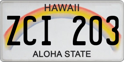 HI license plate ZCI203