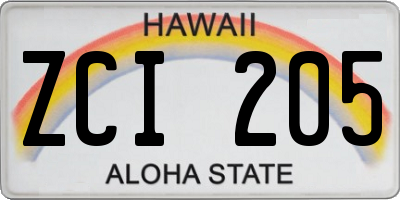 HI license plate ZCI205