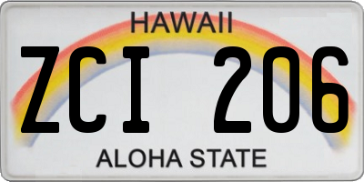 HI license plate ZCI206