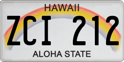 HI license plate ZCI212