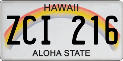 HI license plate ZCI216