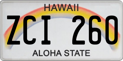 HI license plate ZCI260