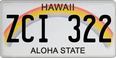 HI license plate ZCI322