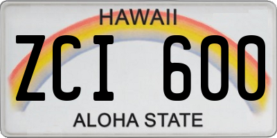 HI license plate ZCI600