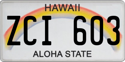 HI license plate ZCI603