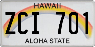 HI license plate ZCI701