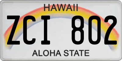 HI license plate ZCI802