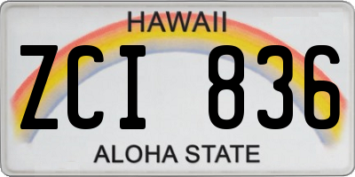 HI license plate ZCI836