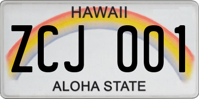 HI license plate ZCJ001