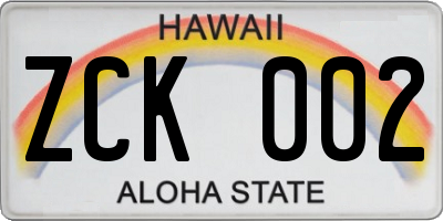 HI license plate ZCK002