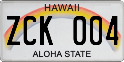 HI license plate ZCK004