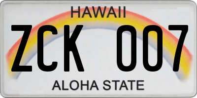 HI license plate ZCK007