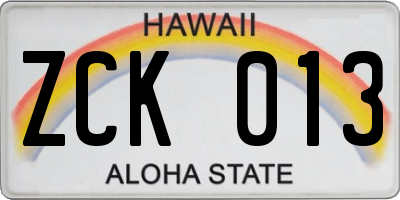HI license plate ZCK013