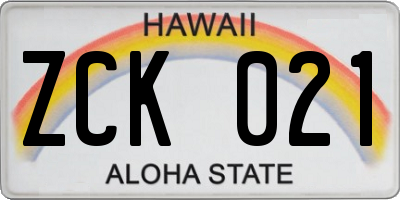 HI license plate ZCK021