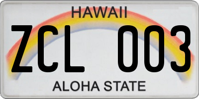 HI license plate ZCL003