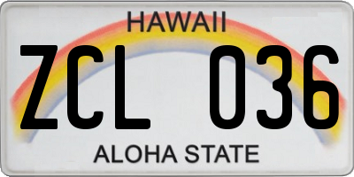 HI license plate ZCL036