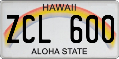 HI license plate ZCL600
