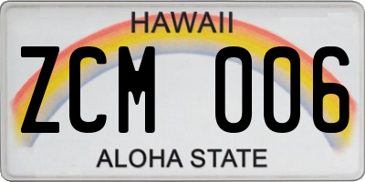 HI license plate ZCM006