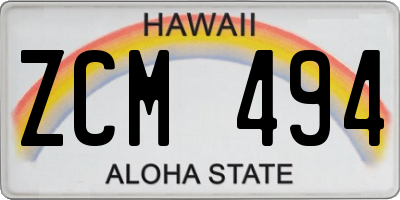HI license plate ZCM494