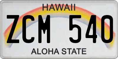 HI license plate ZCM540