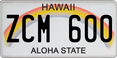 HI license plate ZCM600