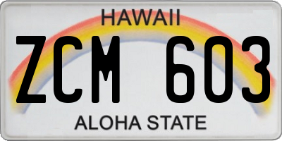 HI license plate ZCM603