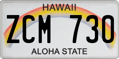 HI license plate ZCM730