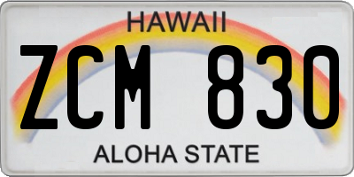 HI license plate ZCM830
