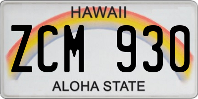 HI license plate ZCM930