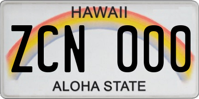 HI license plate ZCN000