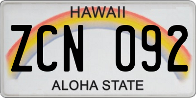 HI license plate ZCN092