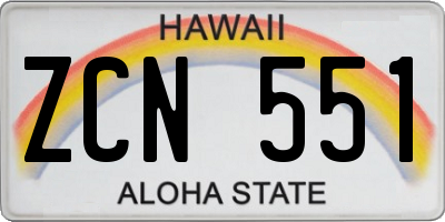 HI license plate ZCN551