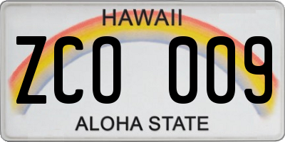 HI license plate ZCO009