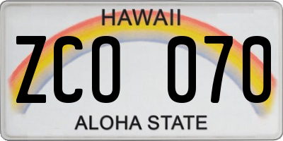 HI license plate ZCO070