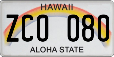 HI license plate ZCO080