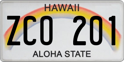 HI license plate ZCO201