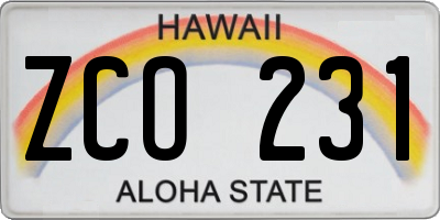 HI license plate ZCO231