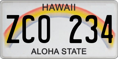 HI license plate ZCO234