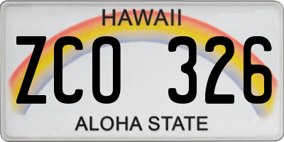 HI license plate ZCO326