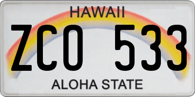 HI license plate ZCO533
