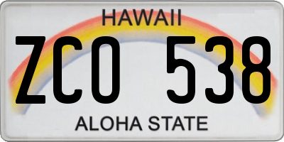 HI license plate ZCO538