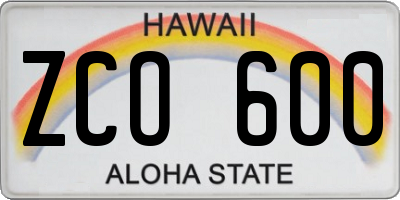 HI license plate ZCO600