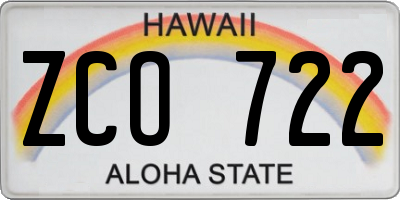 HI license plate ZCO722