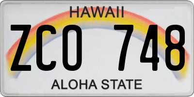 HI license plate ZCO748