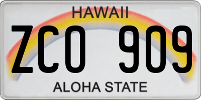 HI license plate ZCO909