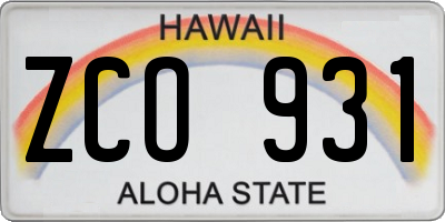 HI license plate ZCO931