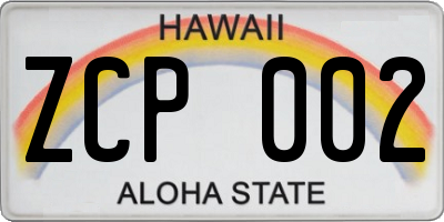 HI license plate ZCP002