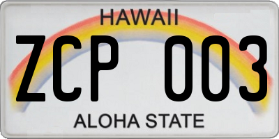 HI license plate ZCP003