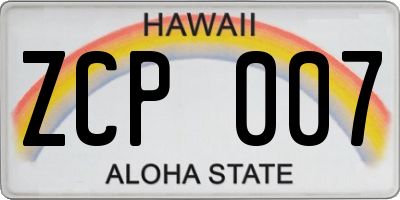 HI license plate ZCP007
