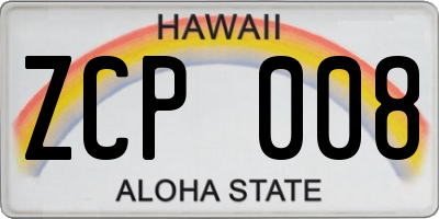 HI license plate ZCP008